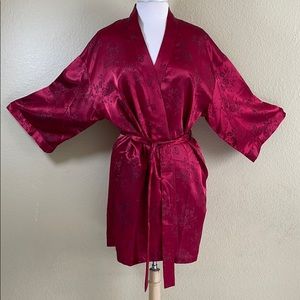 Red Kimono Robe Flora Design O/S
